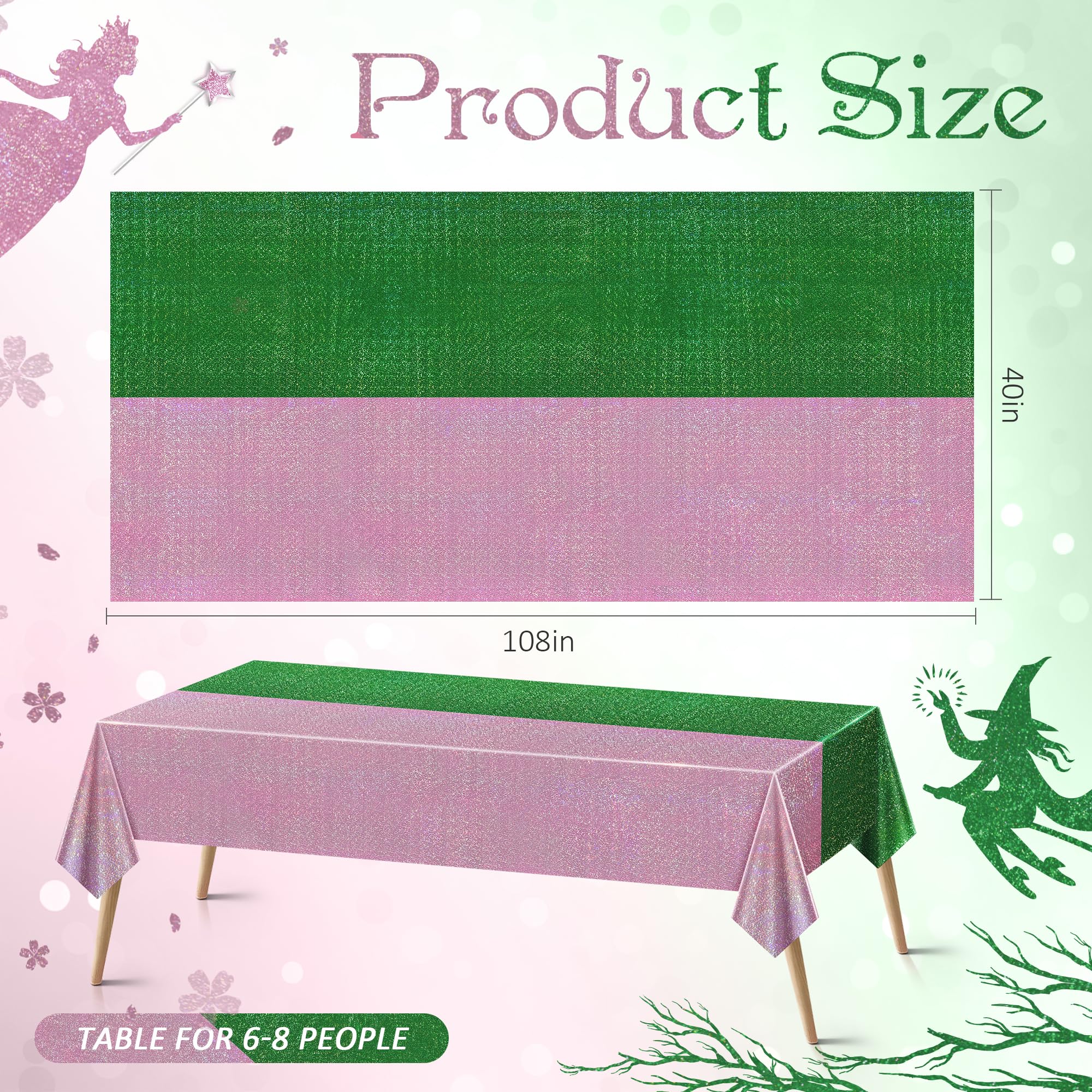 1 Pack Green & Pale Pink Holographic Tablecloth 40x108