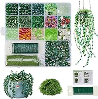 XHYMIA Green Glass Beaded Plant Kit - Forever Succulent Beads, Leaves, Flowers, Wire & Moss for DIY Home Decor Crafts