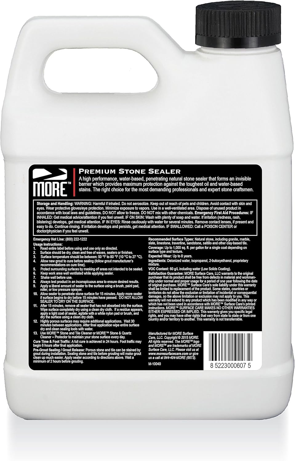 50% Off Discount MORE Premium Stone Sealer - Water Based Formula - Protection for Natural Stone and Tile Surfaces [Quart / 32 oz.]