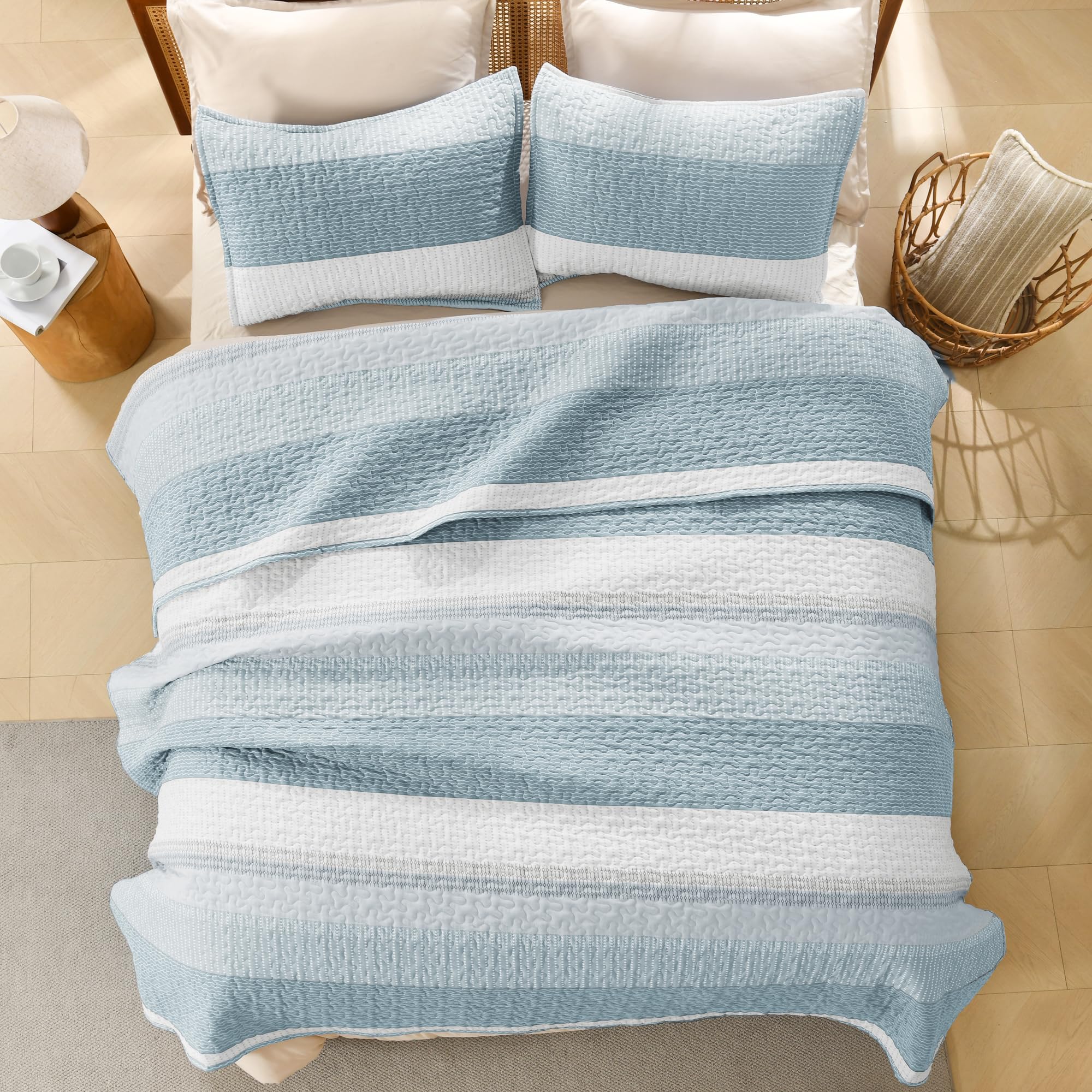 Amazon.com: Litanika Quilt King Size Spa Blue, Stripe Patchwork