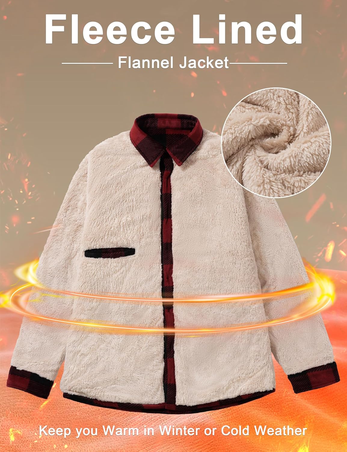 Cotrasen Men's Flannel Shirt Fleece Lined Flannel Jacket Cotton Button Up Plaid Shirt Warm Heavyweight Fall Winter Coat - Image 4