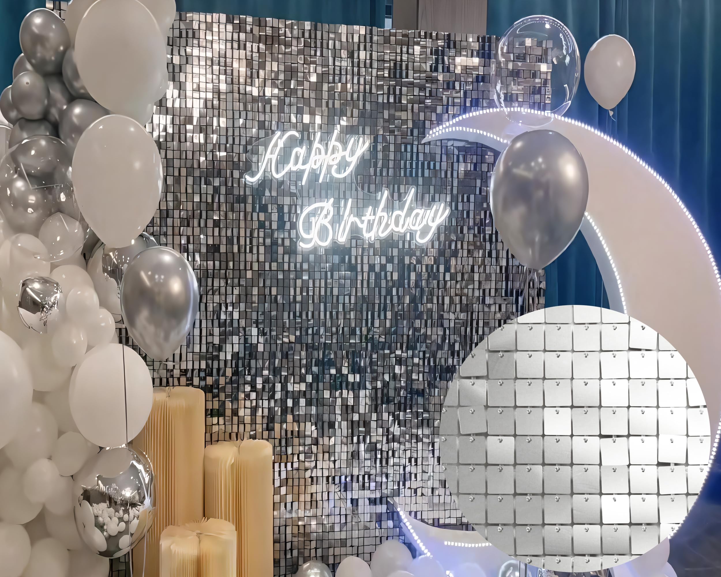 Kate Silver Square Paillettes Decorazione per Festa di Compleanno Sogno Matrimonio Photo Booth Sfondo Lussuoso Luogo per Cena Backdround Shimmer Wall Sfondo per Riprese Video 30cm*30cm*12pcs
