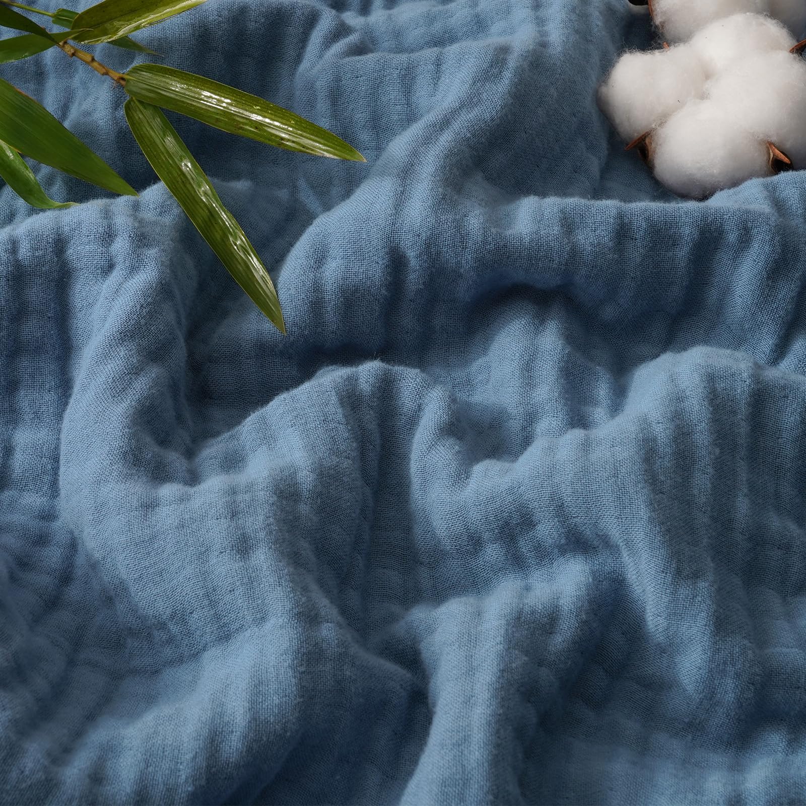 PHF Cooling Muslin Queen Blanket for Hot Sleepers, 60% Viscose from Bamboo, 40% Cotton and 4-Layer Breathable Gauze Blanket for Bed Couch, 90"x90",