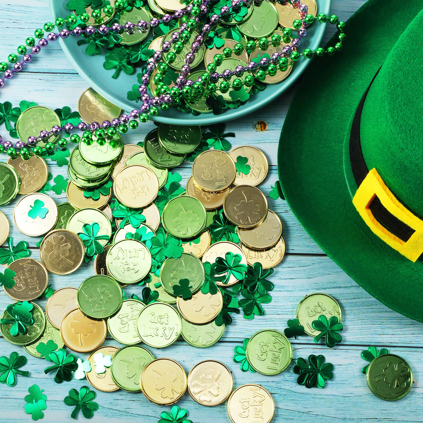 Yymobt St. Patrick‘s Day Münzen – 200 Stück (Gold & Grün) Mit Kleeblatt, Aus Kunststoff, Ca. 3,5 Cm Durchmesser