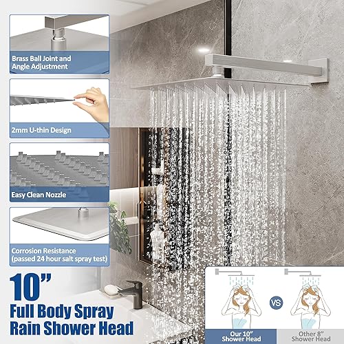 Miniatura 3 de ESNBIA Sistema de ducha de níquel cepillado, juego de grifo de ducha de barra deslizante con cabezal de ducha de lluvia de 10 pulgadas y combo