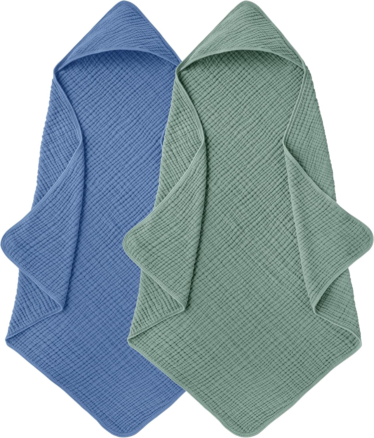 Muslin Hooded Baby Towels for Newborns, 32"x32", 100% Cotton – 6 Layers Super Soft Absorbent Breathable, Baby Bath Towel, Toddler Bath Towel – Pack of 2
