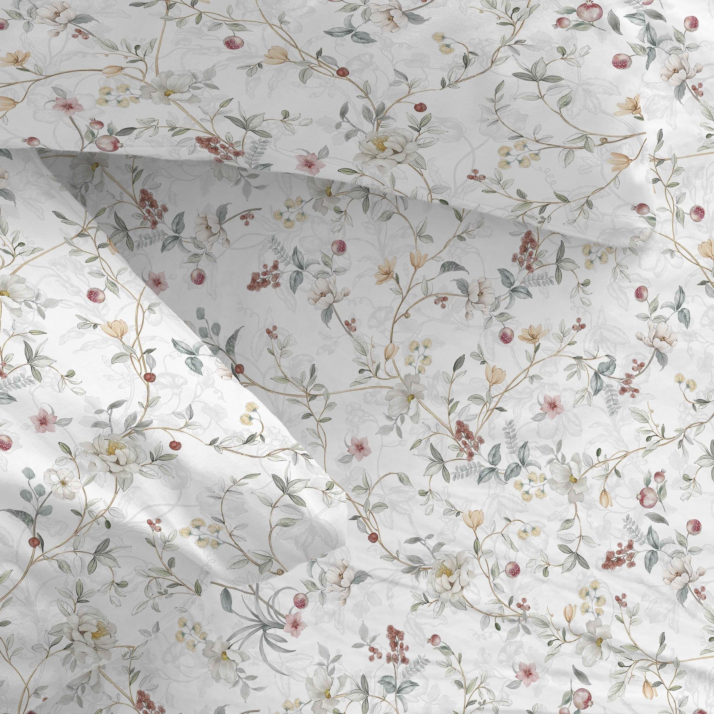 Juego de Sábanas Coquette Wash Manterol · 100% algodón natural · 150 hilos · Estampado floral romántico · Funda almohada y bajera ajustable · Incluye bolsa de tela reutilizable (Cama 135/140cm)