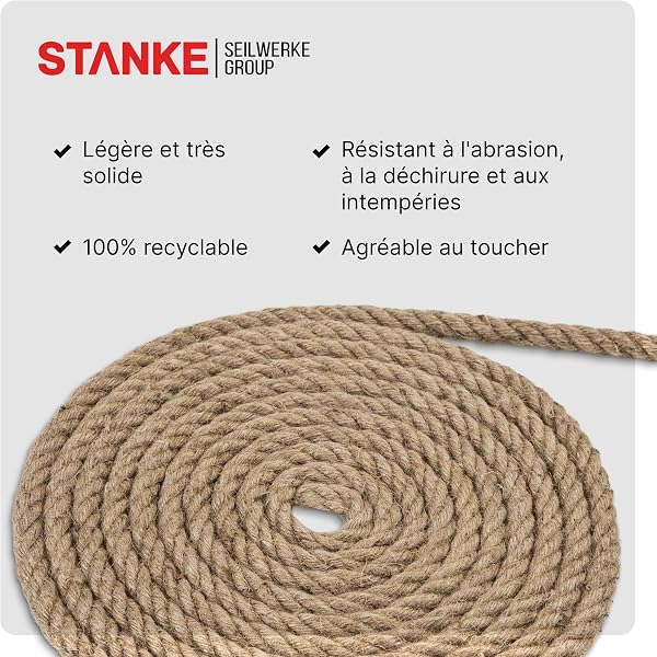 Seilwerk STANKE Corde de Jute Fibres Naturelles enroulées gréement la rambarde de sécurité 30mm 15m - 2