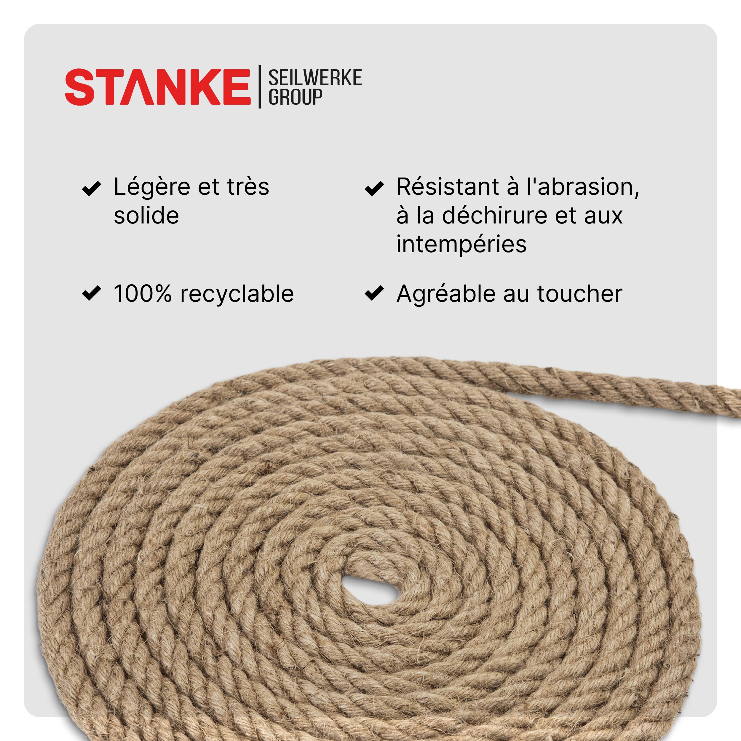 Seilwerk STANKE Corde de Jute Fibres Naturelles enroulées gréement la rambarde de sécurité 30mm 15m - 3