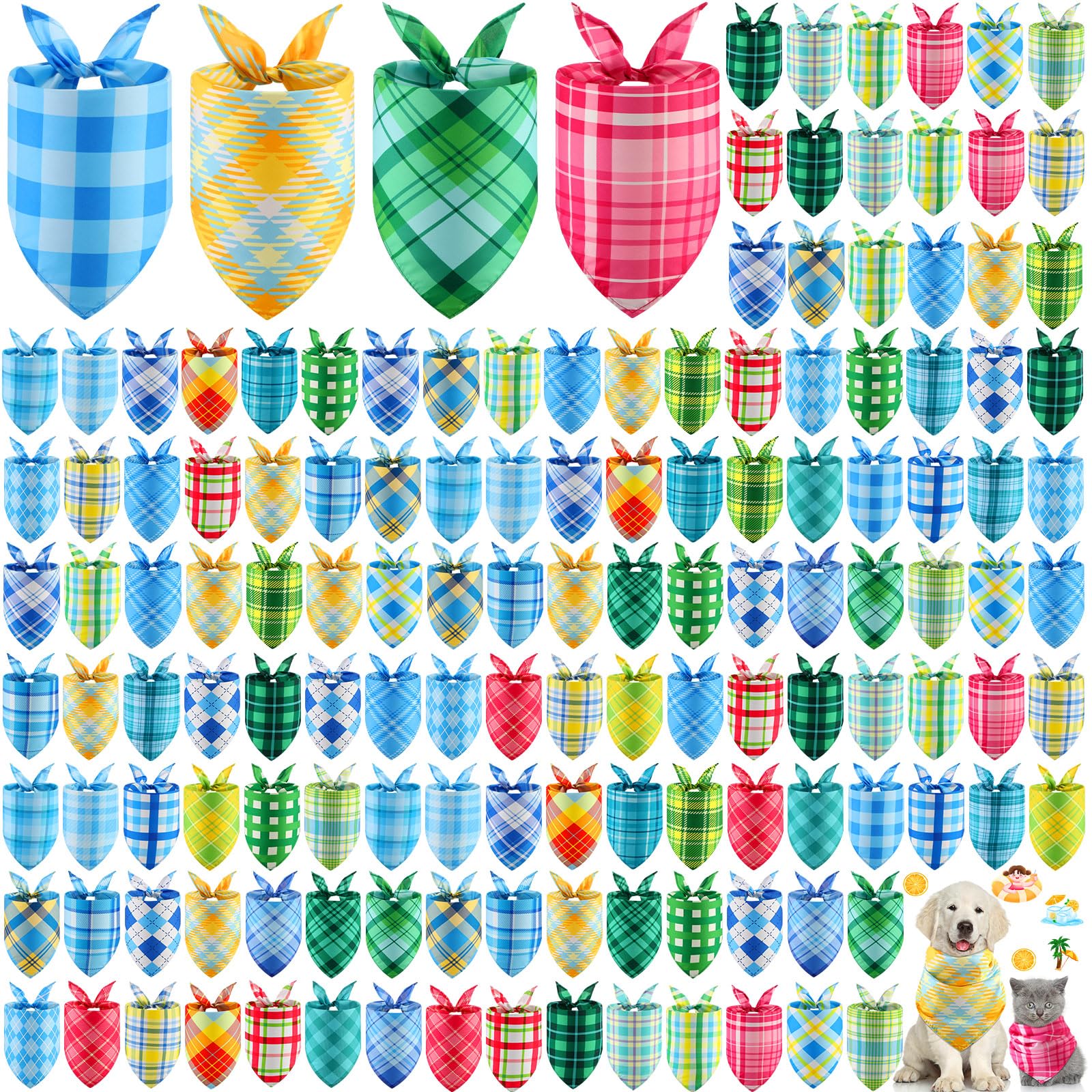 Pickmesh Lot de 150 bandanas à carreaux pour chien en vrac hiver printemps Pâques bandana réglable lavable pour animal domestique Fournitures de toilettage saisonnières pour chiens de petite et grande