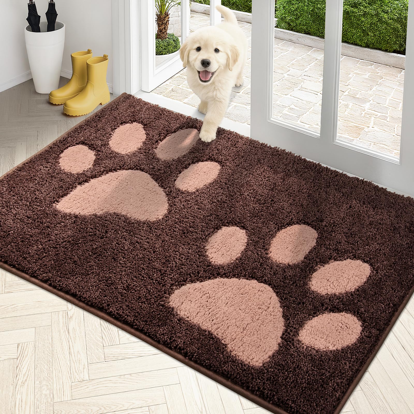 PURRUGS Dirt Trapping Door Mat 33.5" x 59", Non-Skid/Slip Machine Washable Microfiber Entryway Rug, Dog Doormat, Super Absorbent Welcome Mat for Muddy