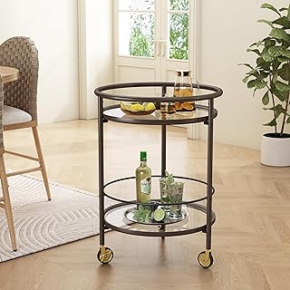 Christopher Knight Home Keria Bar Cart with Wheels, Round Serving Cart w...