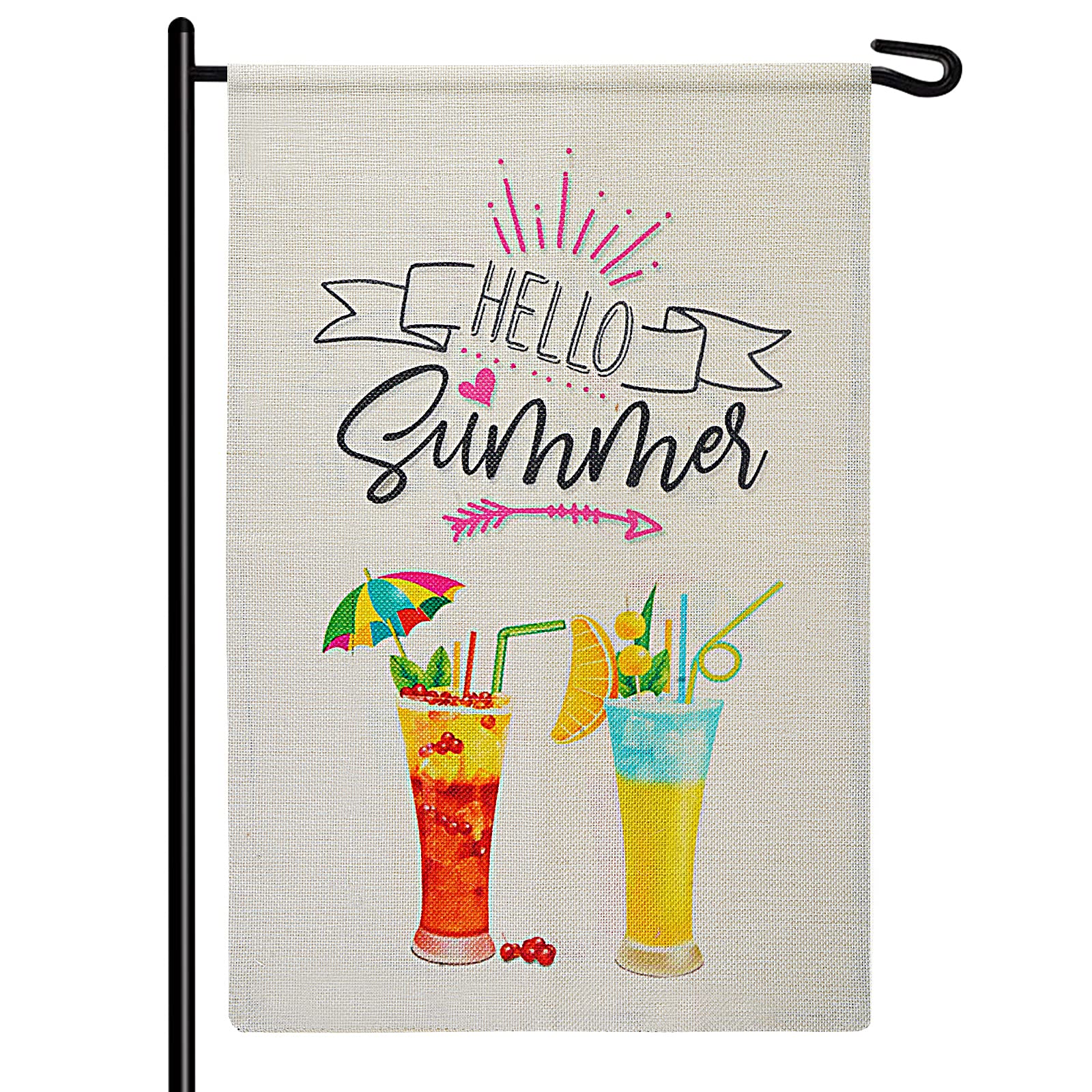 PUPPY GO Summer Garden Flag 12x18 Double Sided, Drink Welcome Garden Flags, Small Burlap Hello Summer Yard Flag for Outdoor Decoration Decor