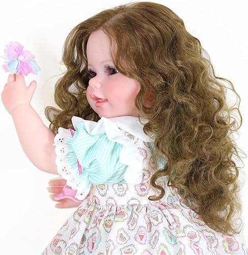 Miniatura 6 de Sweet Curly Sunshine - Muñeca realista de 22 pulgadas con cabello rizado marrón, tono de piel claro y adorable atuendo, juego de regalo realista