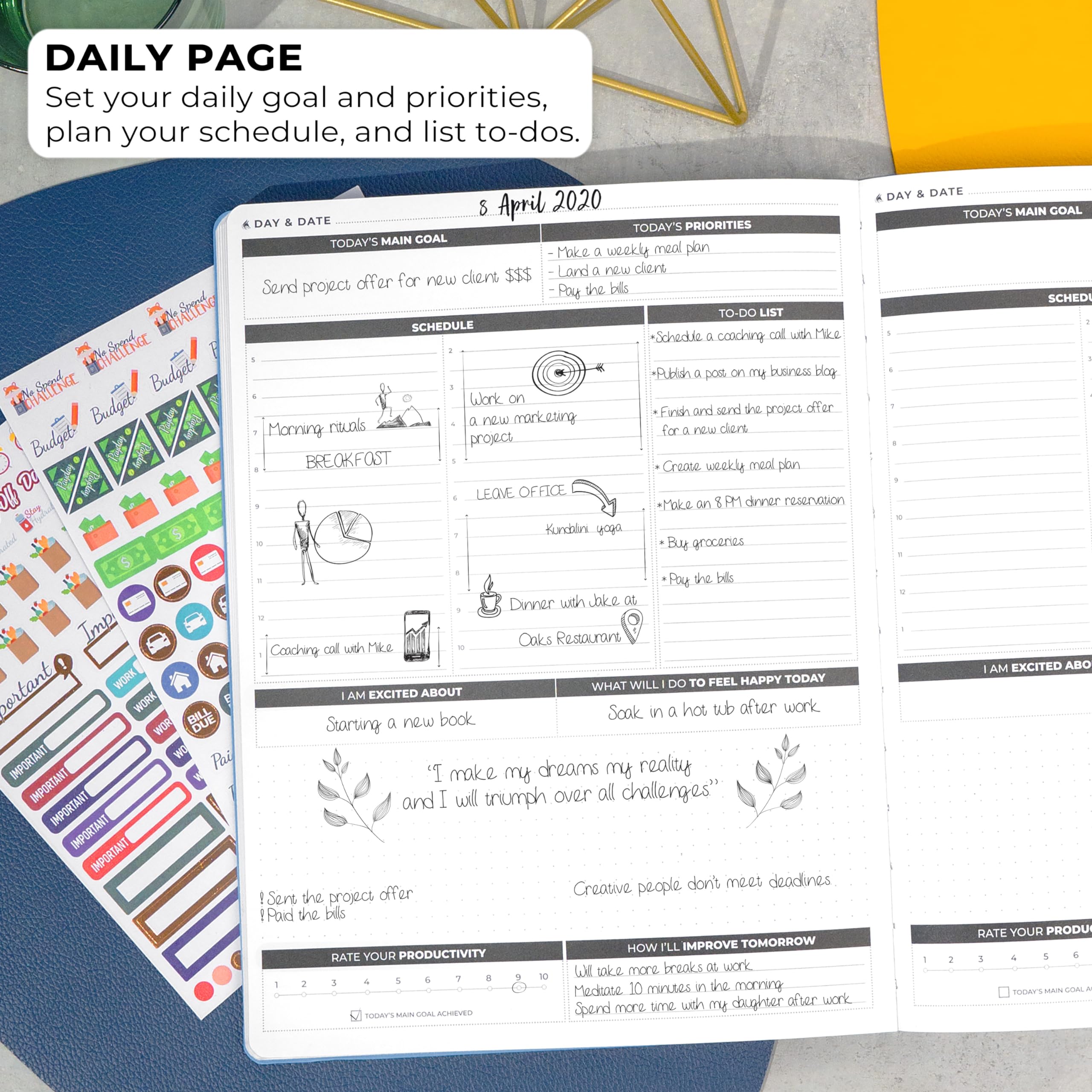 Clever Fox Planner Daily PRO – Agenda giornaliera e diario di gratitudine per aumentare la produttività, la gestione del tempo e raggiungere i tuoi obiettivi, senza data, formato A4, 21,5 x 28 cm,