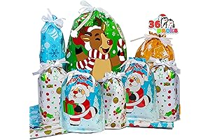 JOYIN 36 Christmas Holiday Drawstring Goodie Gift Bags Assorted Sizes for Kids...