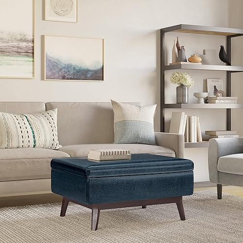 Miniatura 2 de SIMPLIHOME Owen - Mesa auxiliar otomana de almacenamiento, 34 pulgadas de ancho, tapizada de cuero vegano, otomana rectangular con parte superior