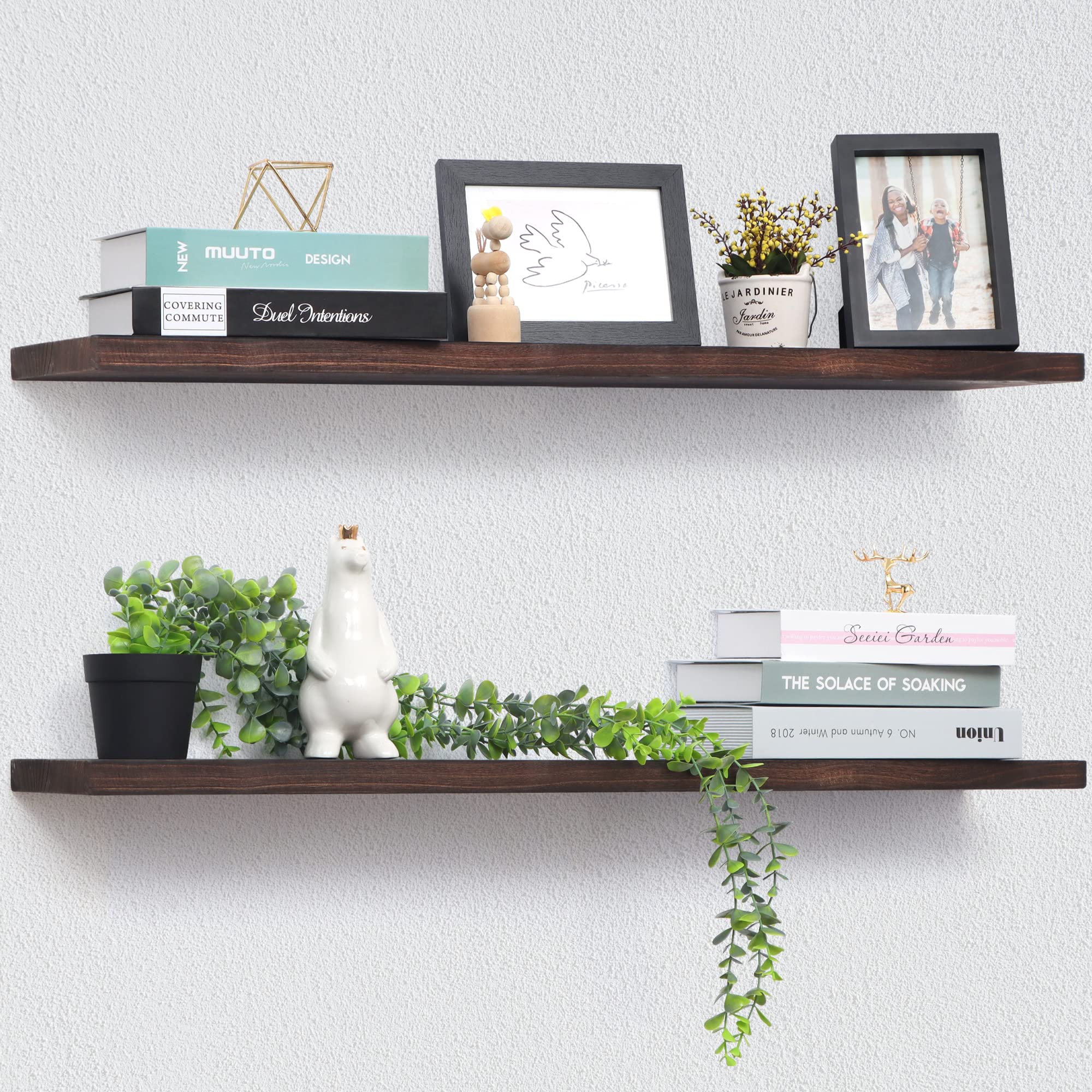 Marsmiles Floating Shelves, 36 Inch Wall Shelf Set of 2, Rustic Wood Shelves for Wall Storage