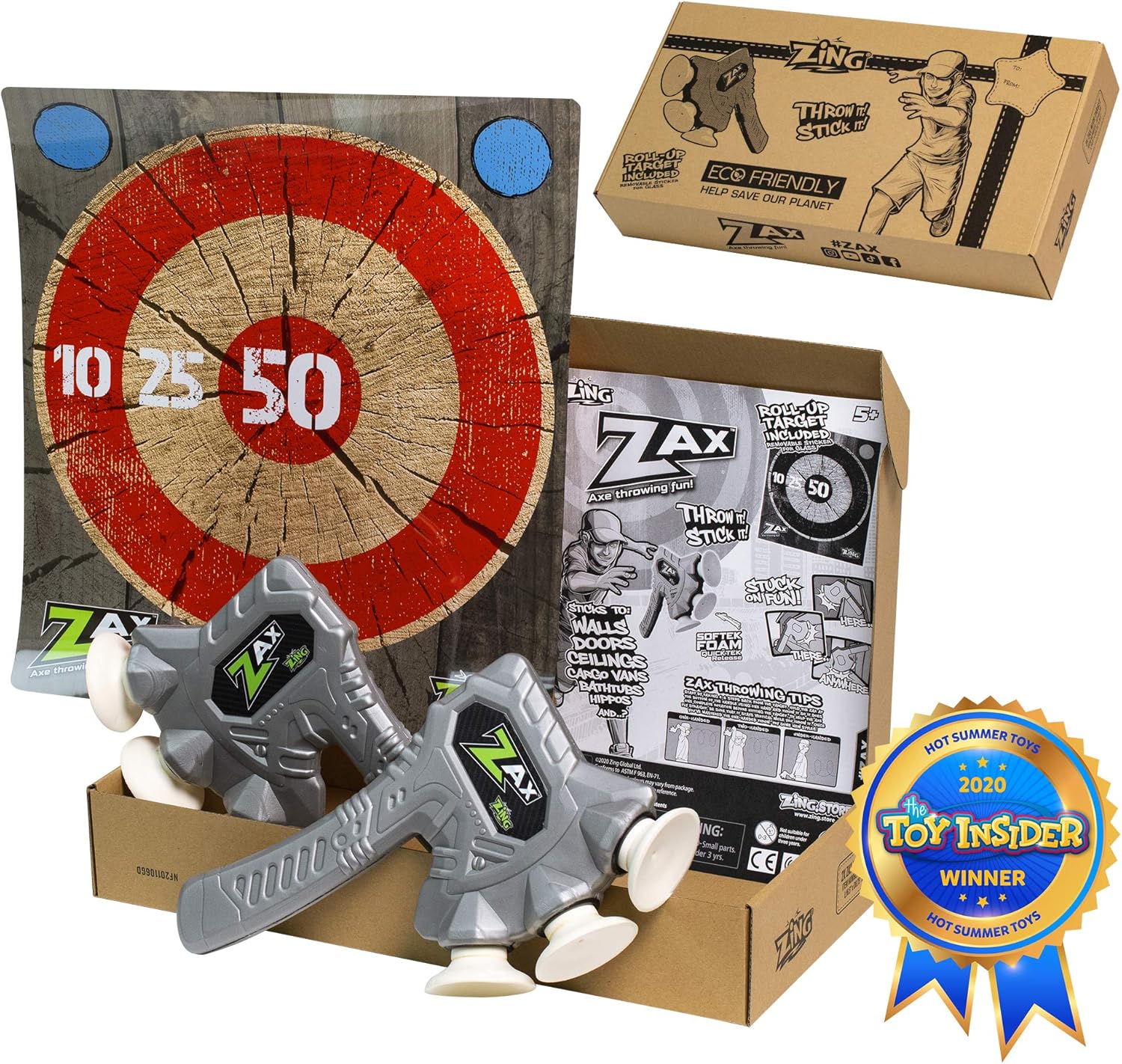 Zing Zax, Soft Foam Throwing Axes, Includes 2 Zaxes and 1 Target