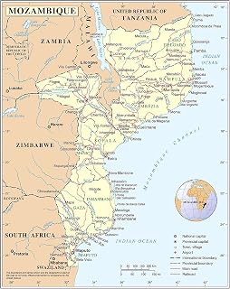 Palmetto Posters 24x30 Laminated Poster: Large detailed political and administrative map of mozambique with cities roads railroads and airports