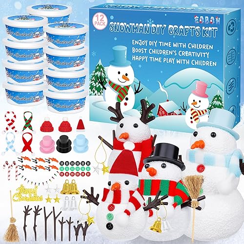 Paquete de 12 kits de muñeco de nieve, manualidades de muñeco de nieve de Navidad para niños, construye un muñeco de nieve, decoraciones de invierno