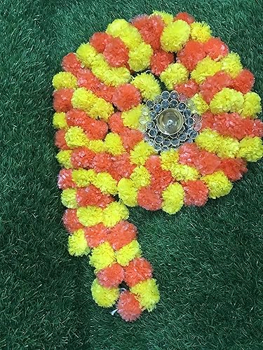 Miniatura 7 de Kunal - Guirnalda de flores artificiales de caléndula naranja oscuro y amarillo, 5 cuerdas, decoraciones de boda indias, guirnaldas, fiestas, Genda