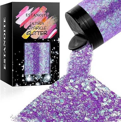 Purpurina gruesa iridiscente, 5.64 onzas  5.64 oz de purpurina extrafina en polvo mezclado con copos de PET gruesos, lentejuelas holográficas a