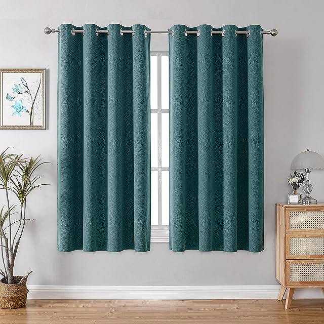CUCRAF 100% Blackout Curtain 2 Panels Ring Top Thermal Soundproof Blackout Curtains for Bedroom,Kidsroom and Living Room,52" x 63"(W x L), Forest Green