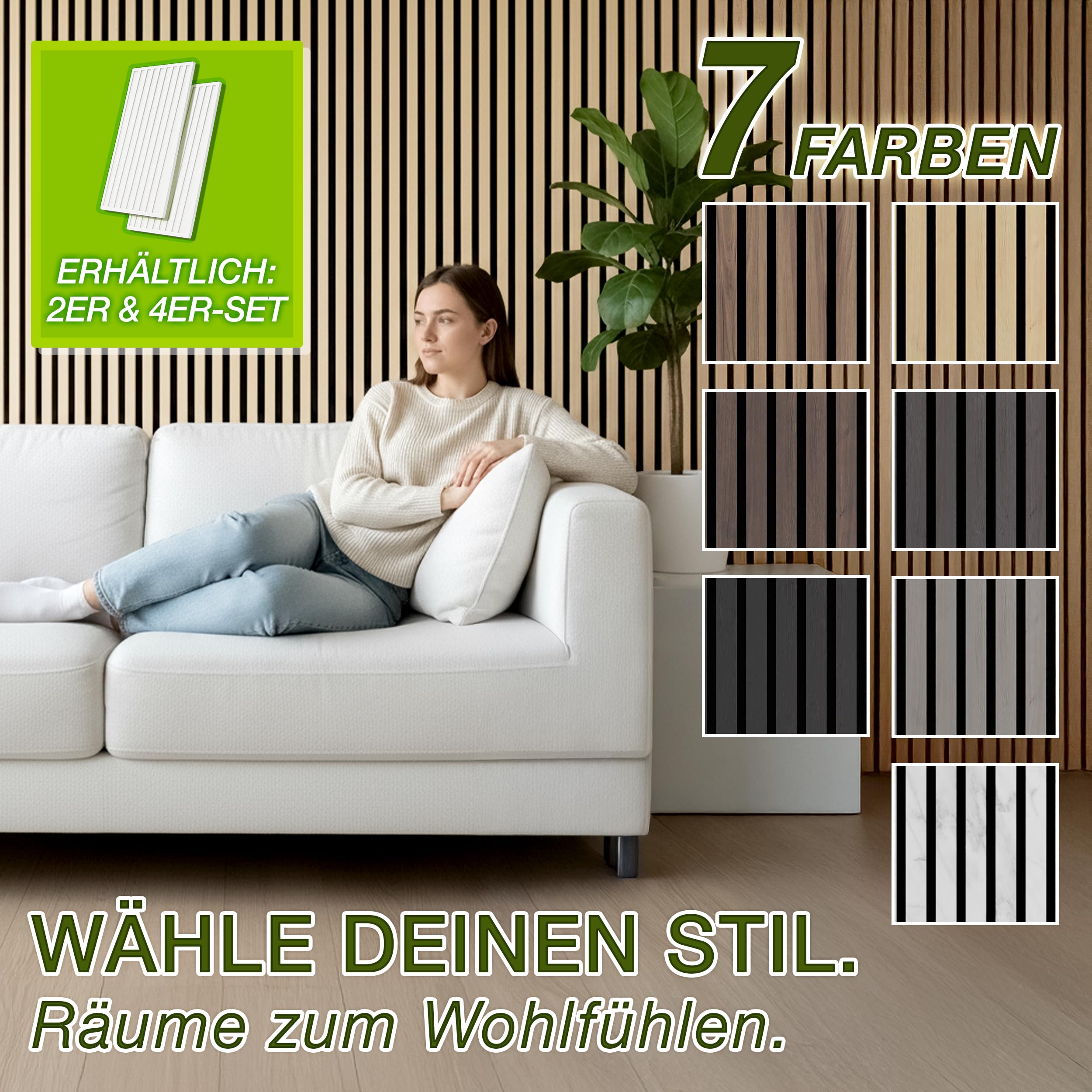 TRESKO® Akustikpaneele Holz 120×60x2,1 cm inkl. Kleiderhaken | Wandverkleidung als 3D Lamellenwand | Holzpaneele Paneele für Schallschutz | Akustik Wandpaneele (4 Stück/Eiche Hell)