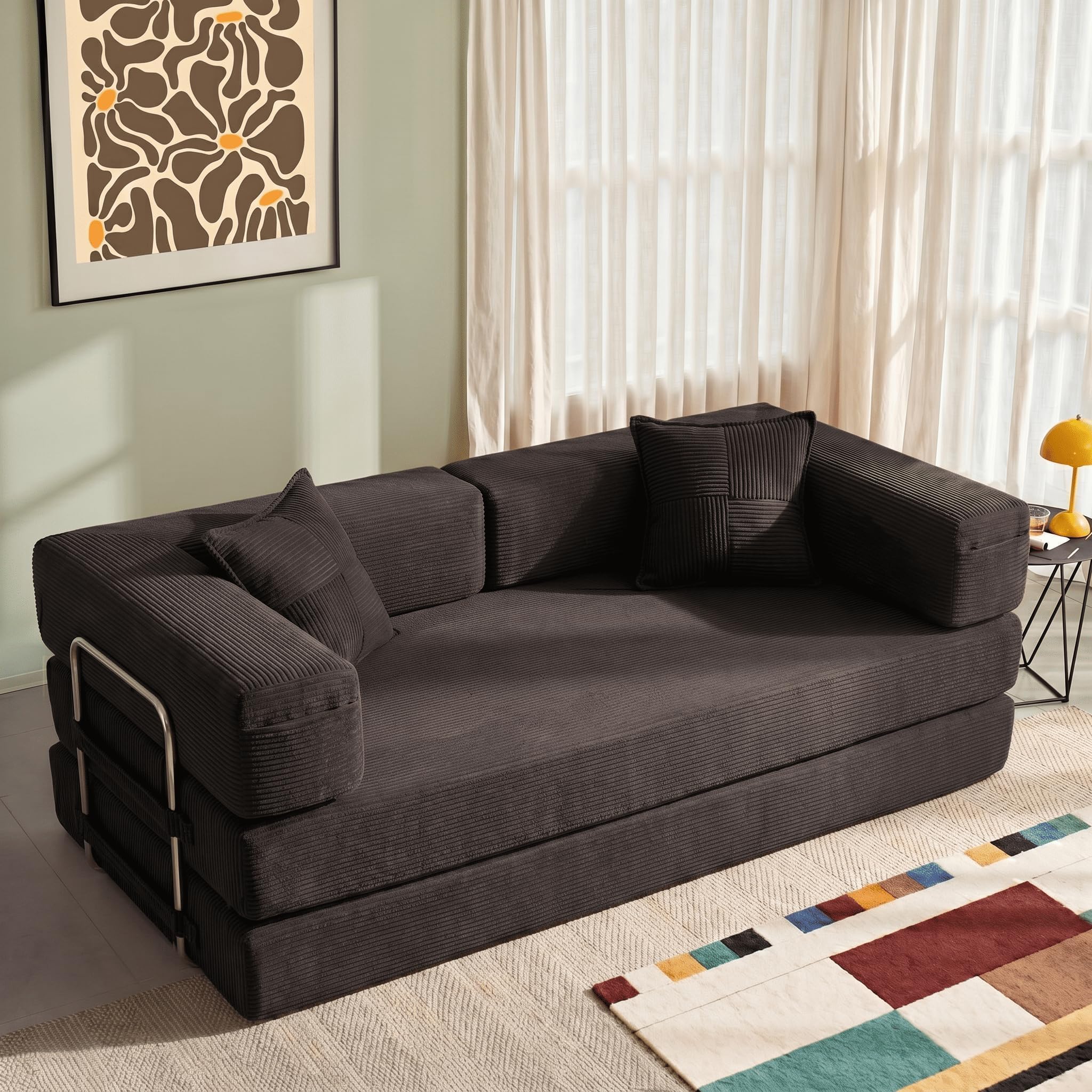 YINIX Sofá Cama 3 Plazas de 200cm, Sofá de Suelo Modular de Pana (Sin Montaje), Sofá Nube Plegable Sin Estructura, Funda Lavable, Cama de Invitados