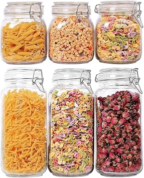ComSaf Airtight Glass Canister Set of 6 Food Storage Jar 78oz/34oz Storage Container with Clear Preserving Seal Wire Clip Fastening for Kitchen Canning Cereal,Pasta,Sugar,Beans,Spice
