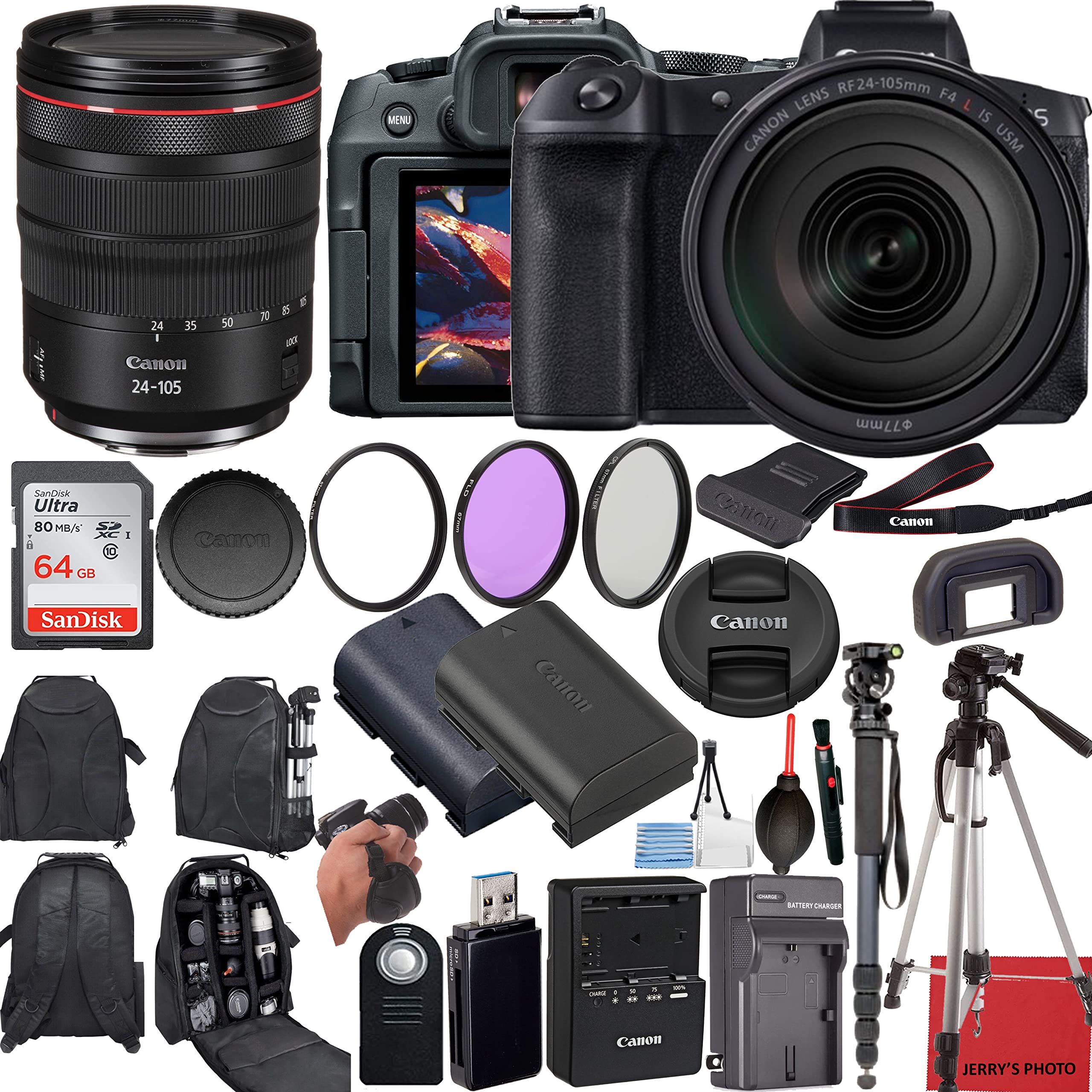 Canon EOS R Mirrorless 4K Video Camera with RF 24-105mm f/4L is USM Lens and 20 Essential Accessories for Content Creators