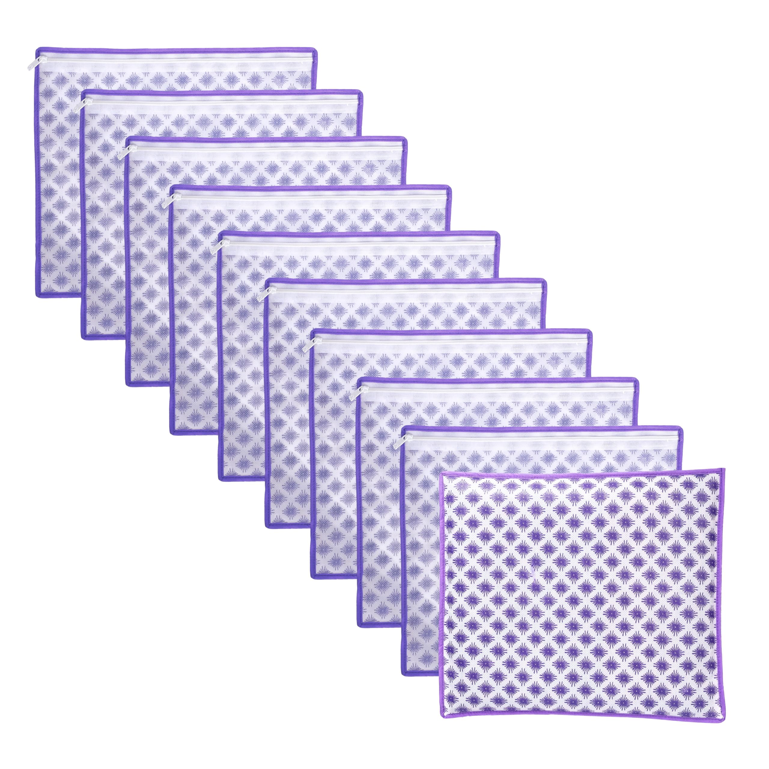 LAXIS Non-Woven Printed Single Saree Cover, Saree Bag Pack of 10Pcs, Transparent Saree Covers With Zip, Saree Covers For Storage, Wardrobe Organiser, Size-36x42x2cm (Purple) (B0CLYGM527) Amazon Price History, Amazon Price Tracker