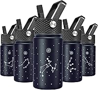 Vista 58 de BJPKPK Botella de agua aislada con tapa con pajilla, botellas de agua de metal de acero inoxidable de 15 onzas, botellas de agua reutilizables a