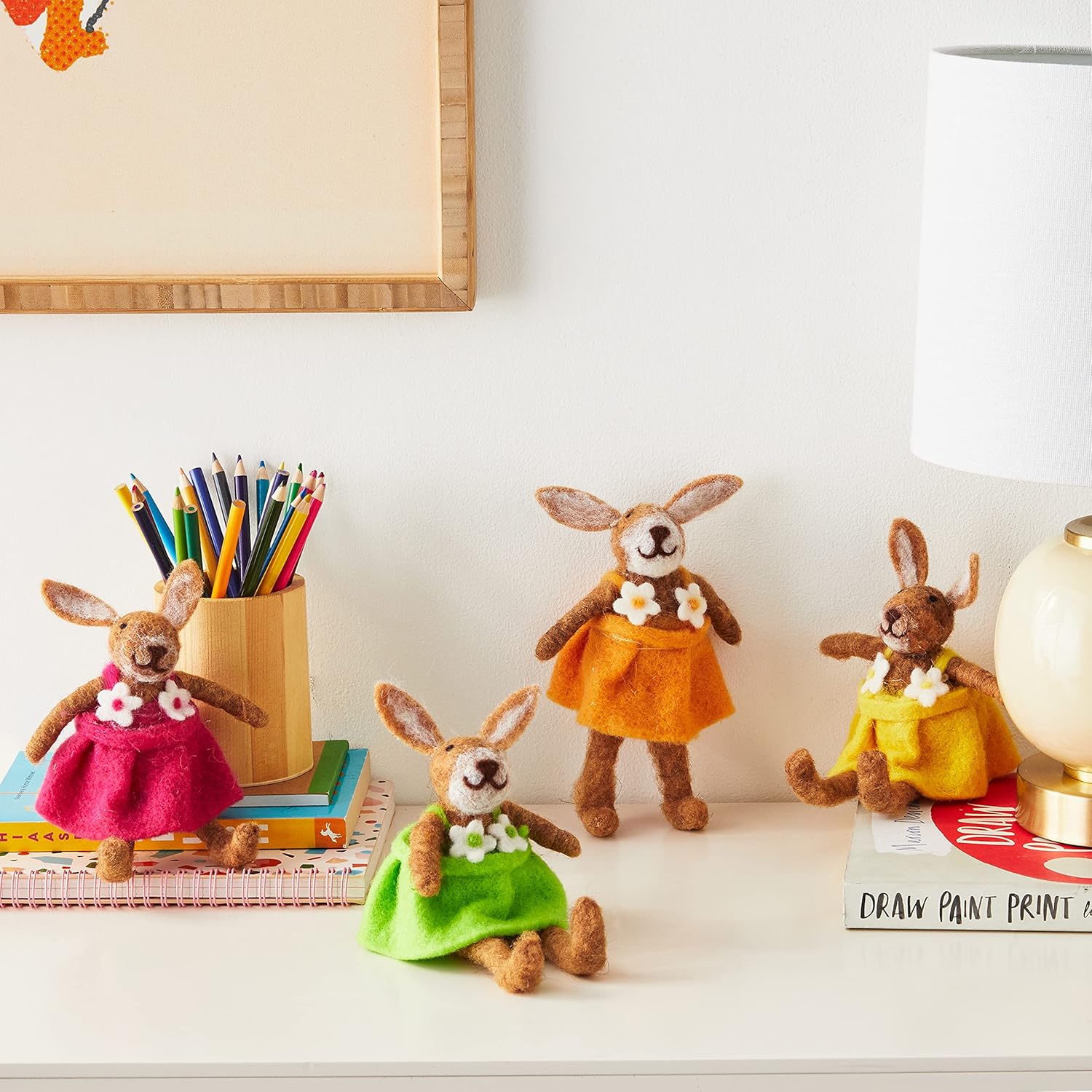 KALALOU CHB1607 Set of Colorful Felt Rabbits, One Size, Multicolored