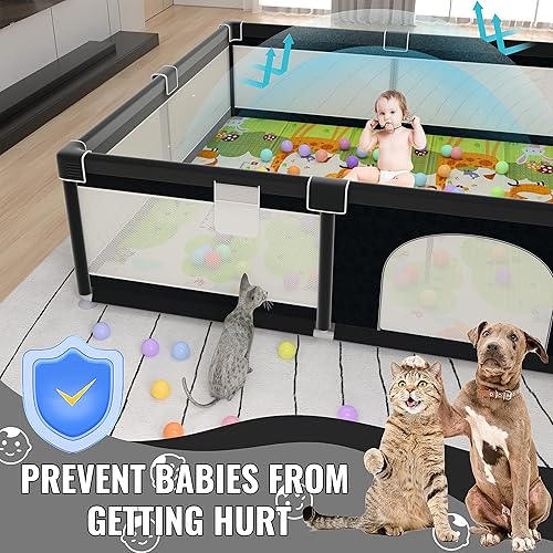 Miniatura 4 de LUTIKIANG Corralito para bebés extra grande de 79 x 71 pulgadas con alfombra, patio de juegos portátil para niños, corral grande para bebés, tapete
