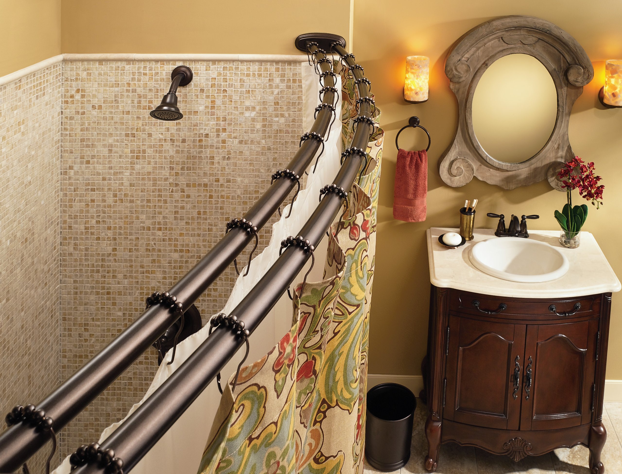 Moen DN2141OWB 60Inch Adjustable Stainless Steel Double Curved Shower Rod, Old World Bronze