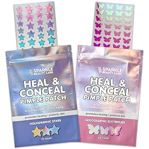 Heal Conceal Holographic Cute Pimple Patch Bundle 162 Count Iridescent Star Butterfly Shaped Hydrocolloid Acne Patches for Face