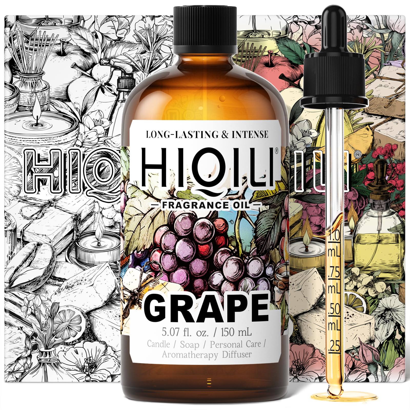 HIQILI Grape Fragrance Oil for Diffusers, Perfume &amp; Room Spray - 5.07 Fl Oz