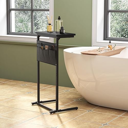 Miniatura 6 de Mesa auxiliar en forma de C, mesa auxiliar para sofá, bandeja de TV pequeña, mesa de sofá con bolsa de almacenamiento para espacio pequeño, sala de