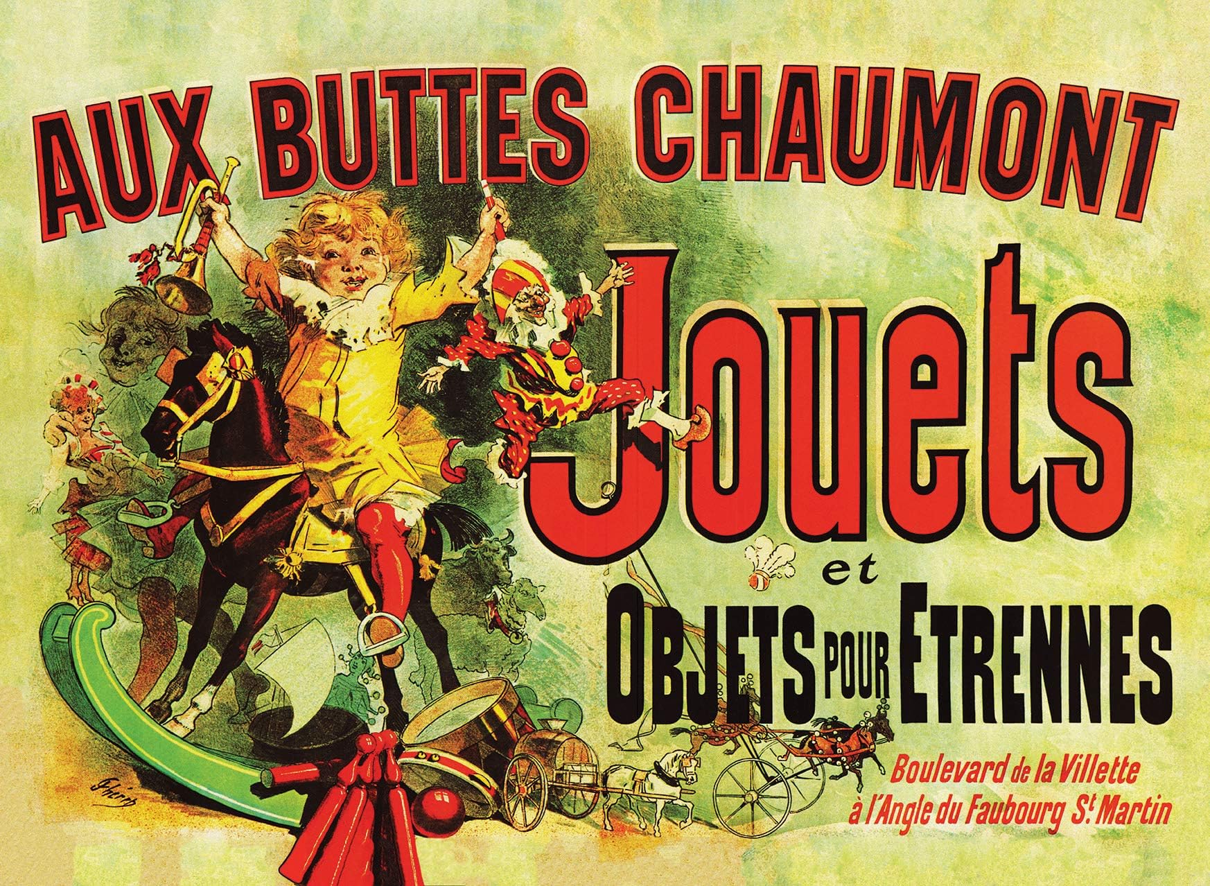 PalaceLearning Poster Toys (as seen in Monica's Apartment on Friends) - Aux Buttes Chaumont Jouets by Jules Cheret 1885 - Vintage Art Print Antique 18" x 24" Laminated