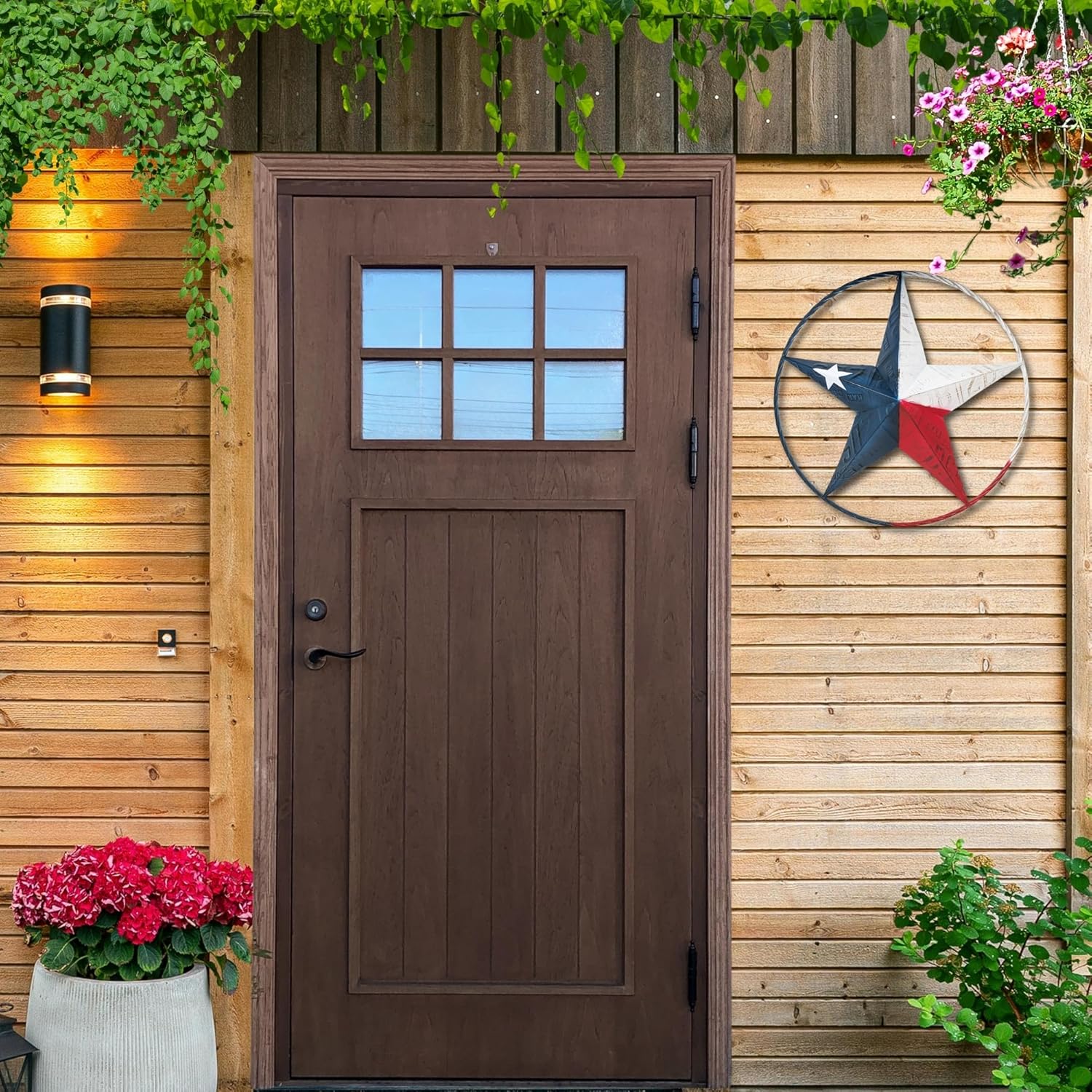 BestGiftEver Texas Star Metal Wall Decor – 24" Rustic Lone Star License Plate Style – Western Texas Wall Hanging – State-Themed Metal Circle Art for Patio, Living Room, or Garden