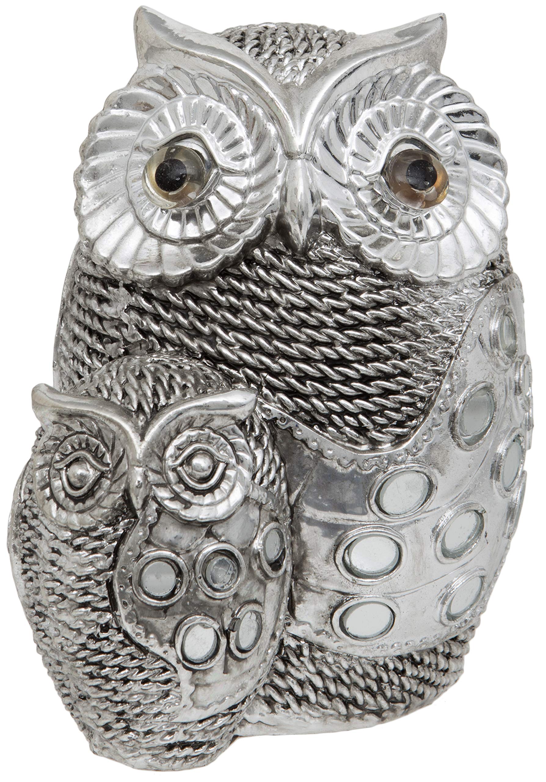 Maturi Owl and Baby Owlet Ornament - 5.5-Inch / 14cm, Siliver