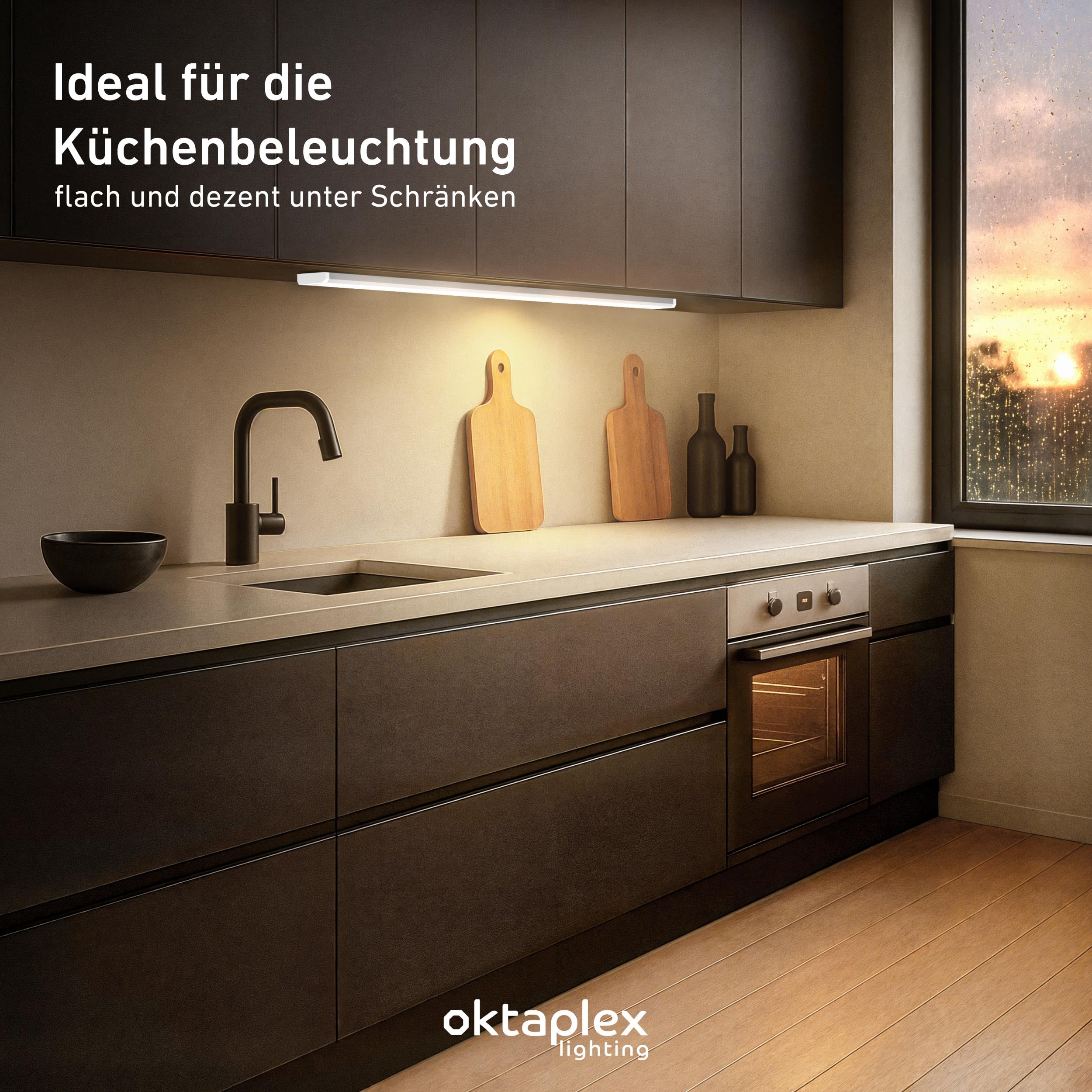 Oktaplex Riva lampe LED plate pour meuble bas de cuisine 1150lm blanc neutre 90cm argent avec interrupteur 15W 230V