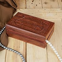 Vista 24 de Ajuny Handcrafted Decorative Wooden Jewelry Box Elephant Embossed Design Hand carved Solid Multipurpose Keepsake Storage Travel Organizer Treasure