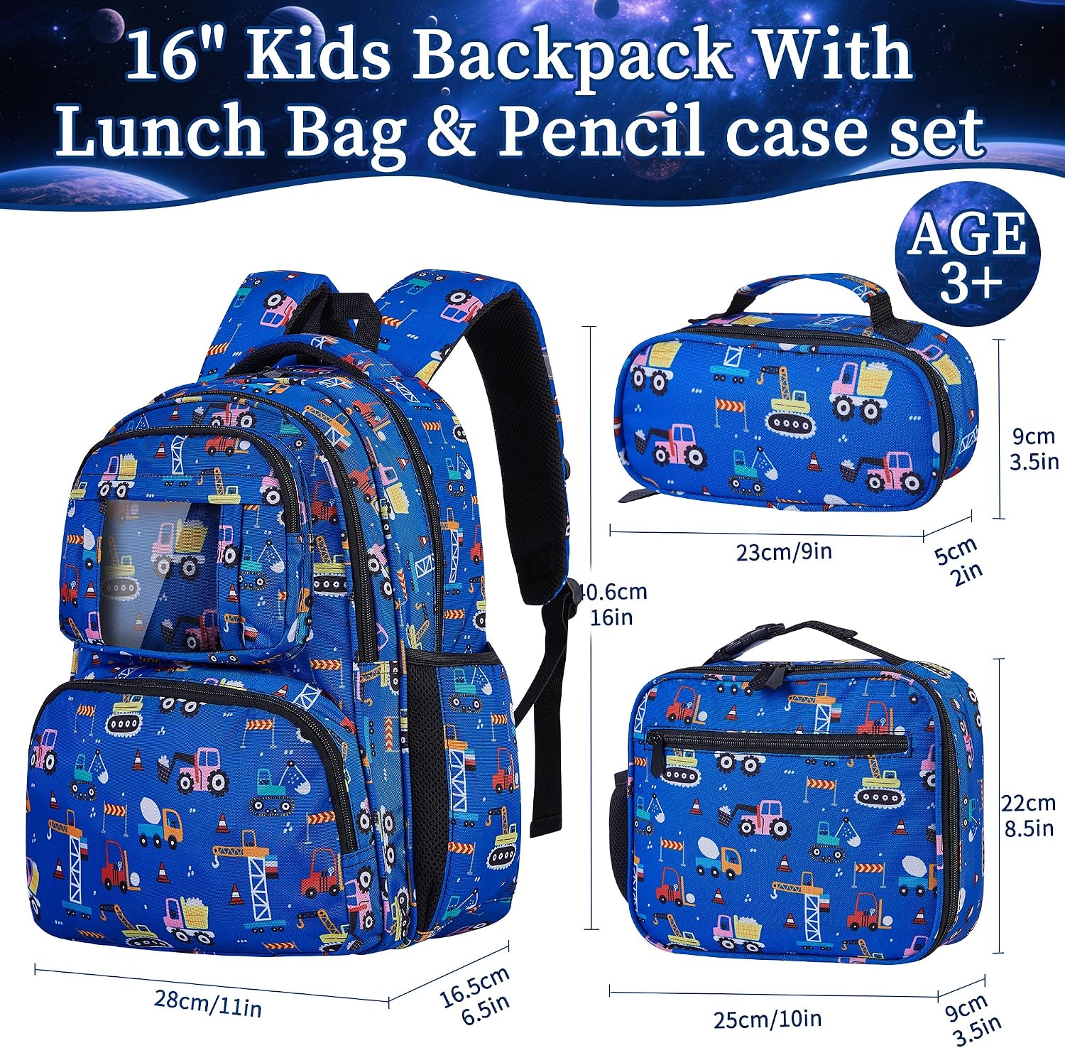 Kids Backpack Boys 3pcs Waterproof Toddler