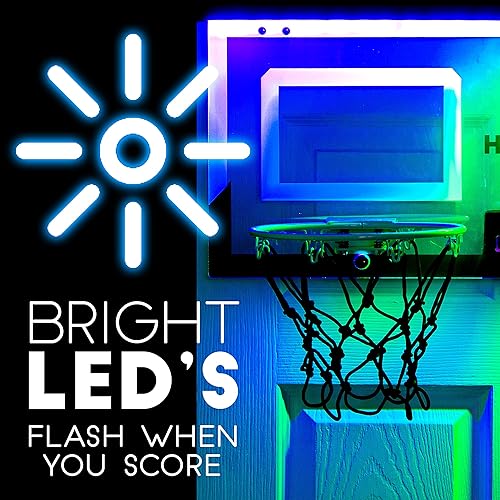 Miniatura 7 de Franklin Sports Over The Door Indoor LED Basketball Hoops-Steel Rim Mini Basket-Includes Ball and Pump-Light Up Backboard
