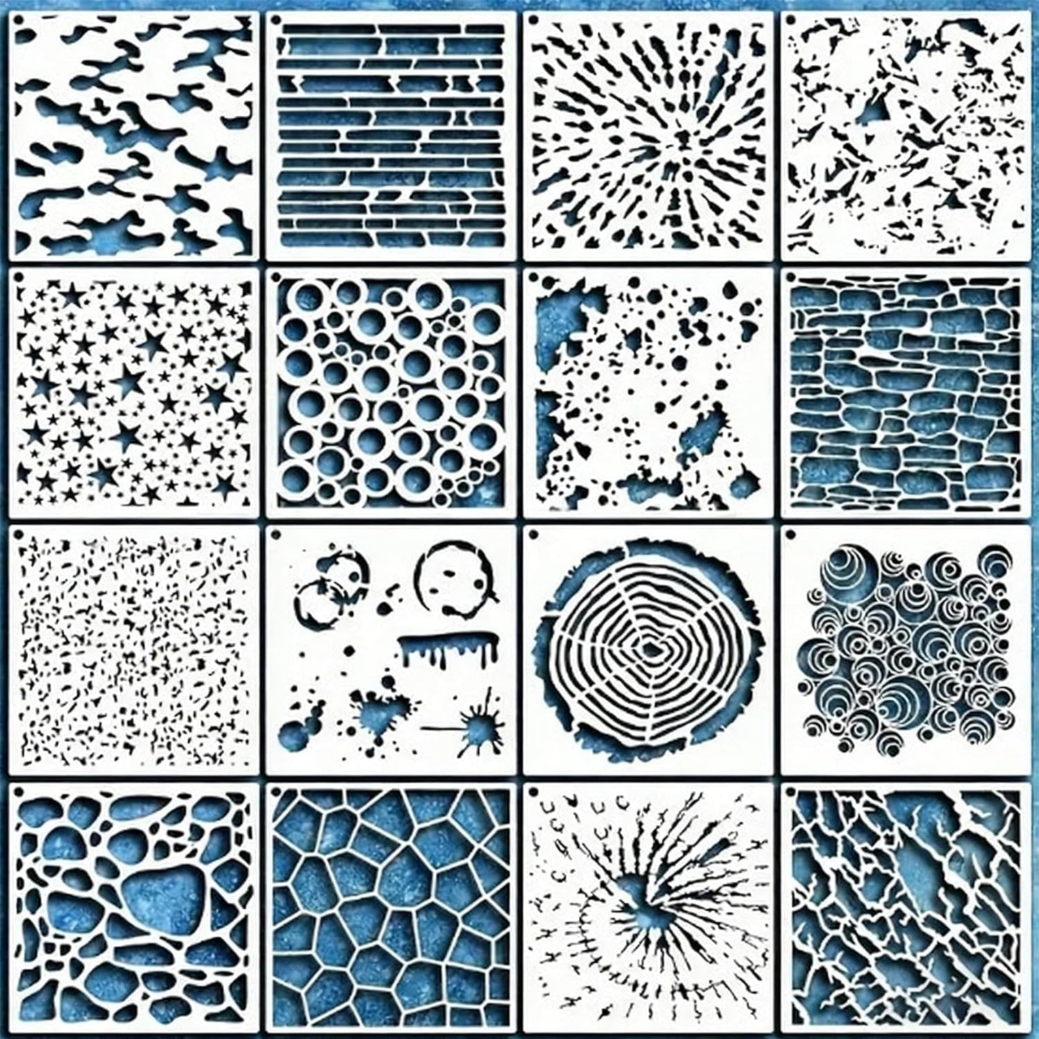 16 Pieces Stencils for Painting,Abstract Texture Mixed Media Art Supplies.