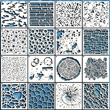 16 Pieces Stencils for Painting,Abstract Texture Mixed Media Art Supplies.