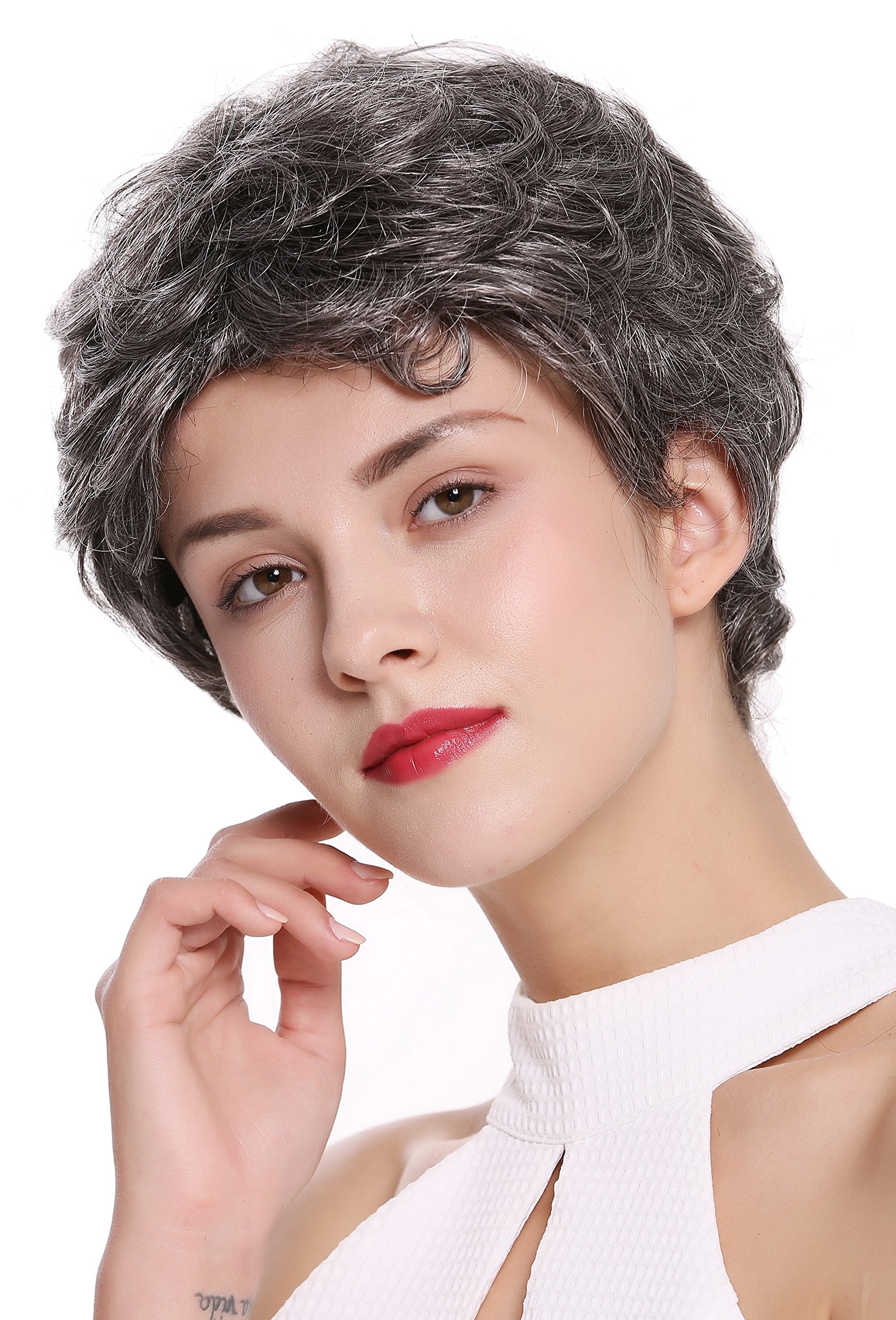 WIG ME UP - DW2339-44 Lady Gents Men Quality Wig short slight wave wavy dark gray, Dark brown-gray (44), Length: approx. 25 cm
